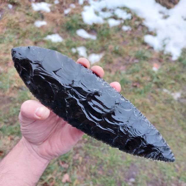 Pazourkový nůž – Velký listovitý hrot - obsidián – obrázek 5 z 5